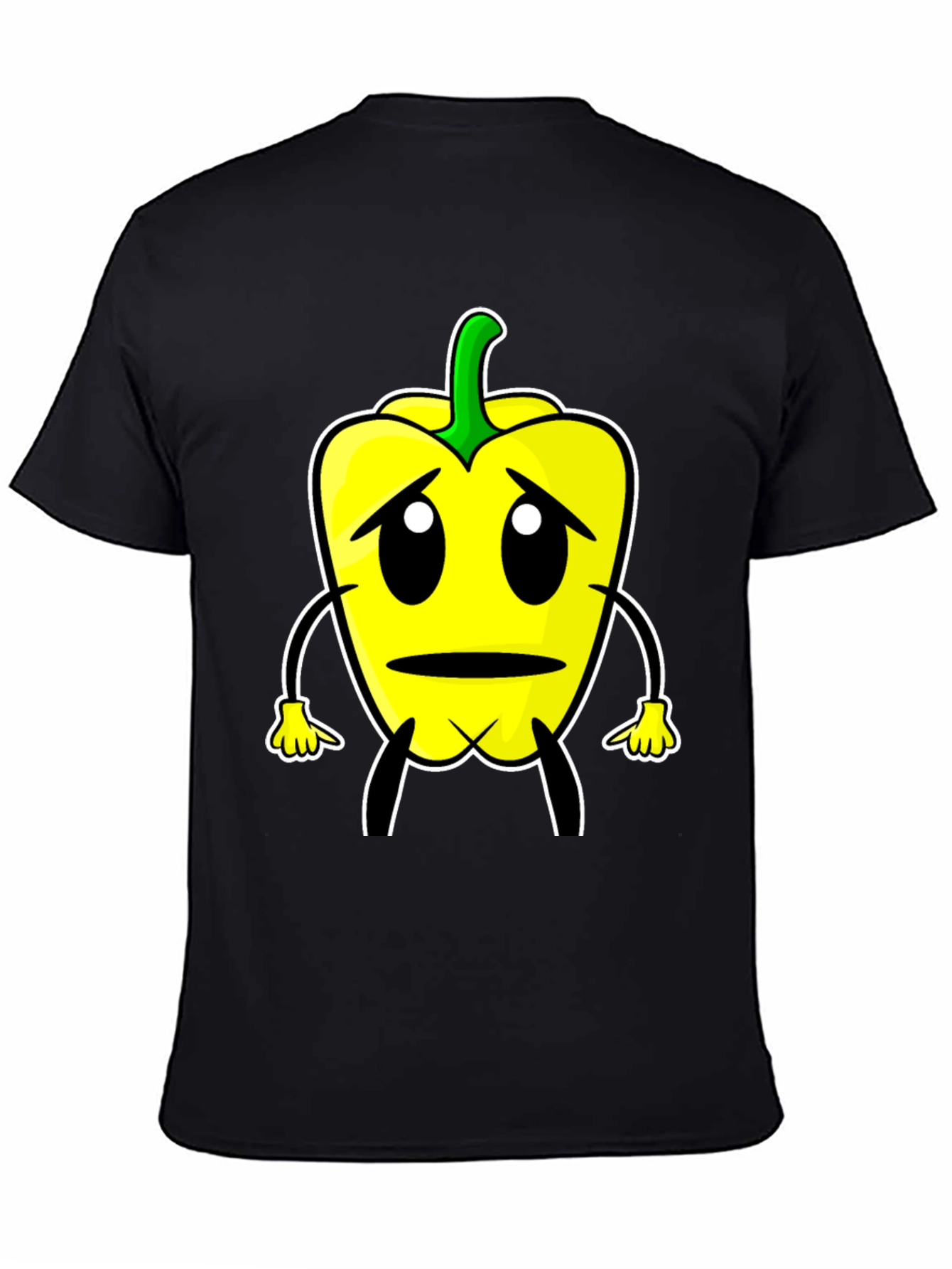 Sad Pepper Cartoon Graphic Tee - Black T-Shirt