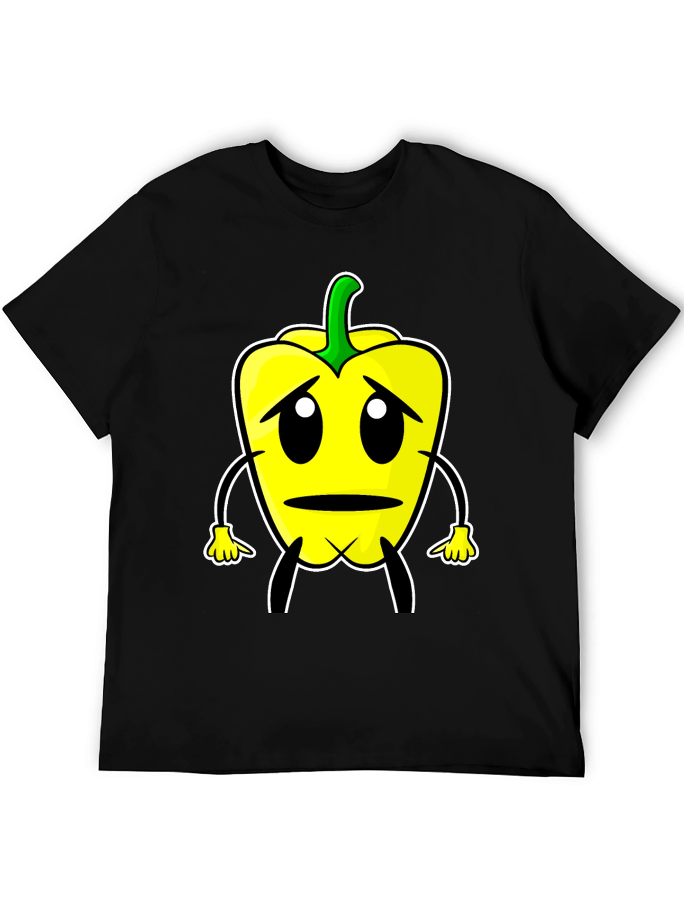 Sad Pepper Cartoon Graphic Tee - Black T-Shirt