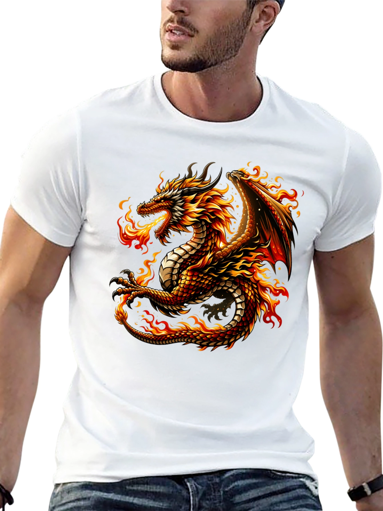 Fiery Dragon Graphic Tee - Black Cotton Comfort