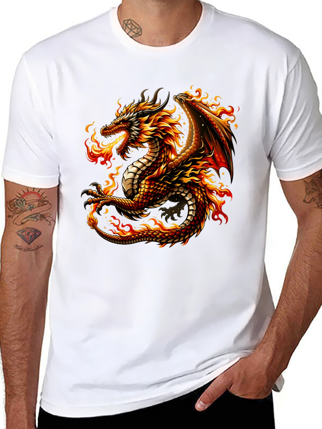 Fiery Dragon Graphic Tee - Black Cotton Comfort