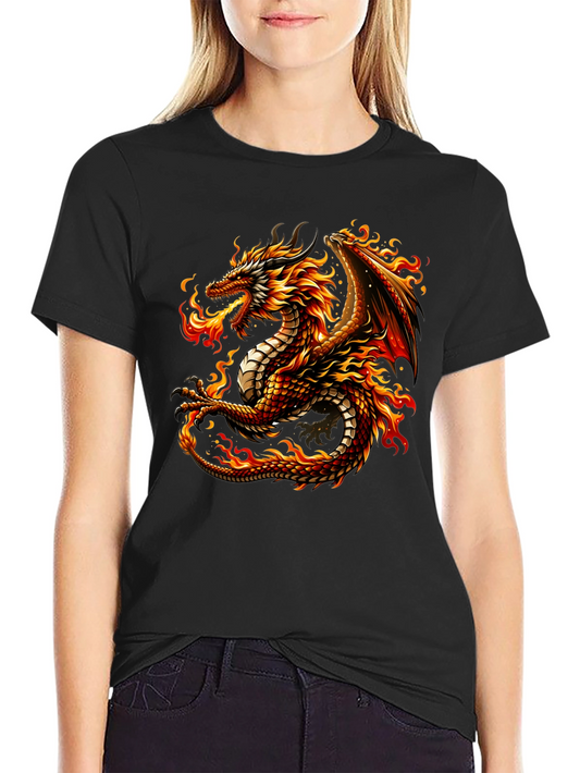 Fiery Dragon Graphic Tee - Black Cotton Comfort
