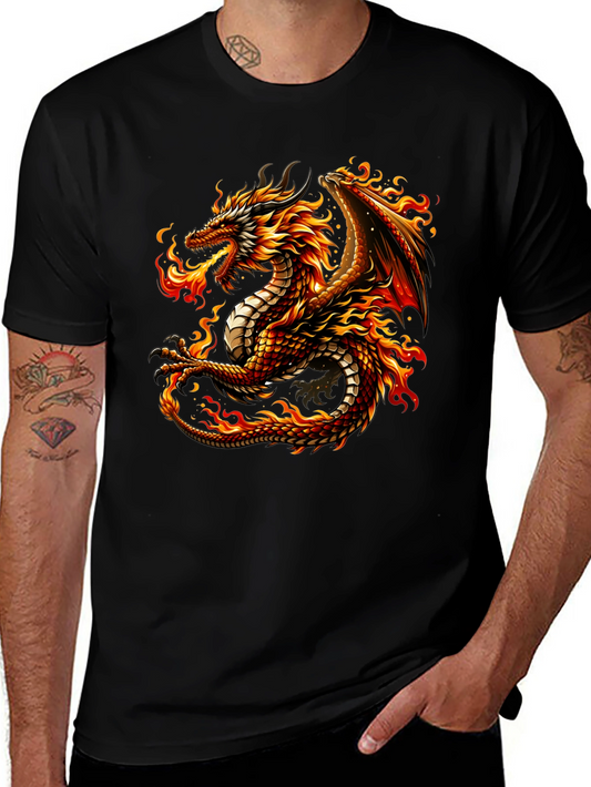 Fiery Dragon Graphic Tee - Black Cotton Comfort