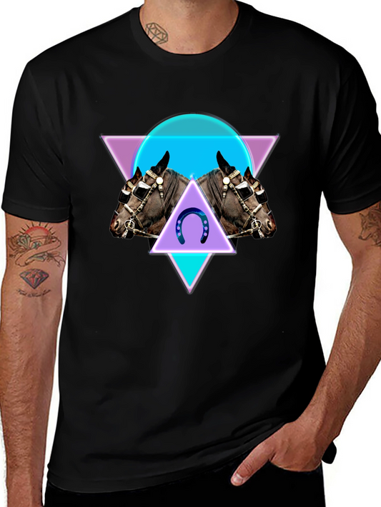 Geometric Horse Graphic Tee - Black