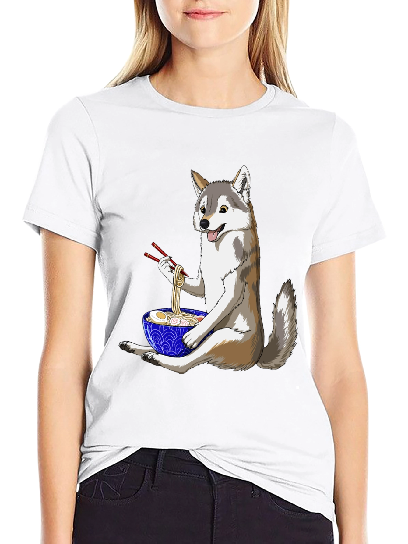 Husky Ramen T-Shirt: Cute Dog Eating Noodles
