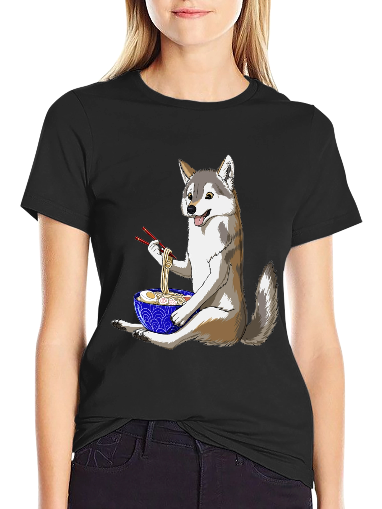 Husky Ramen T-Shirt: Cute Dog Eating Noodles