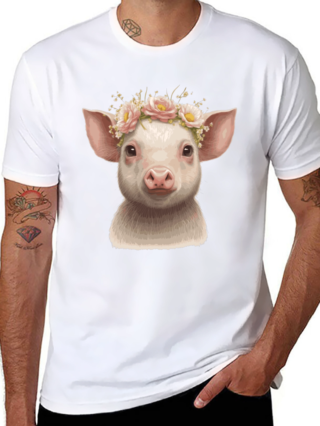 Piglet in Bloom Black Graphic T-Shirt