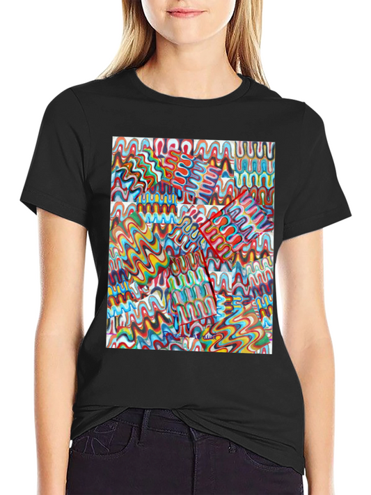 Abstract Wavy Line Pattern Black T-Shirt
