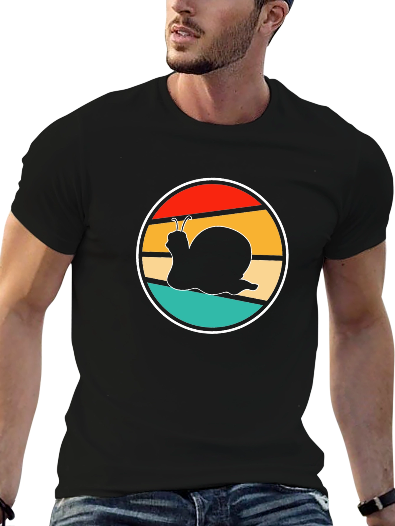 Retro Snail Graphic Tee - Black Cotton Comfort