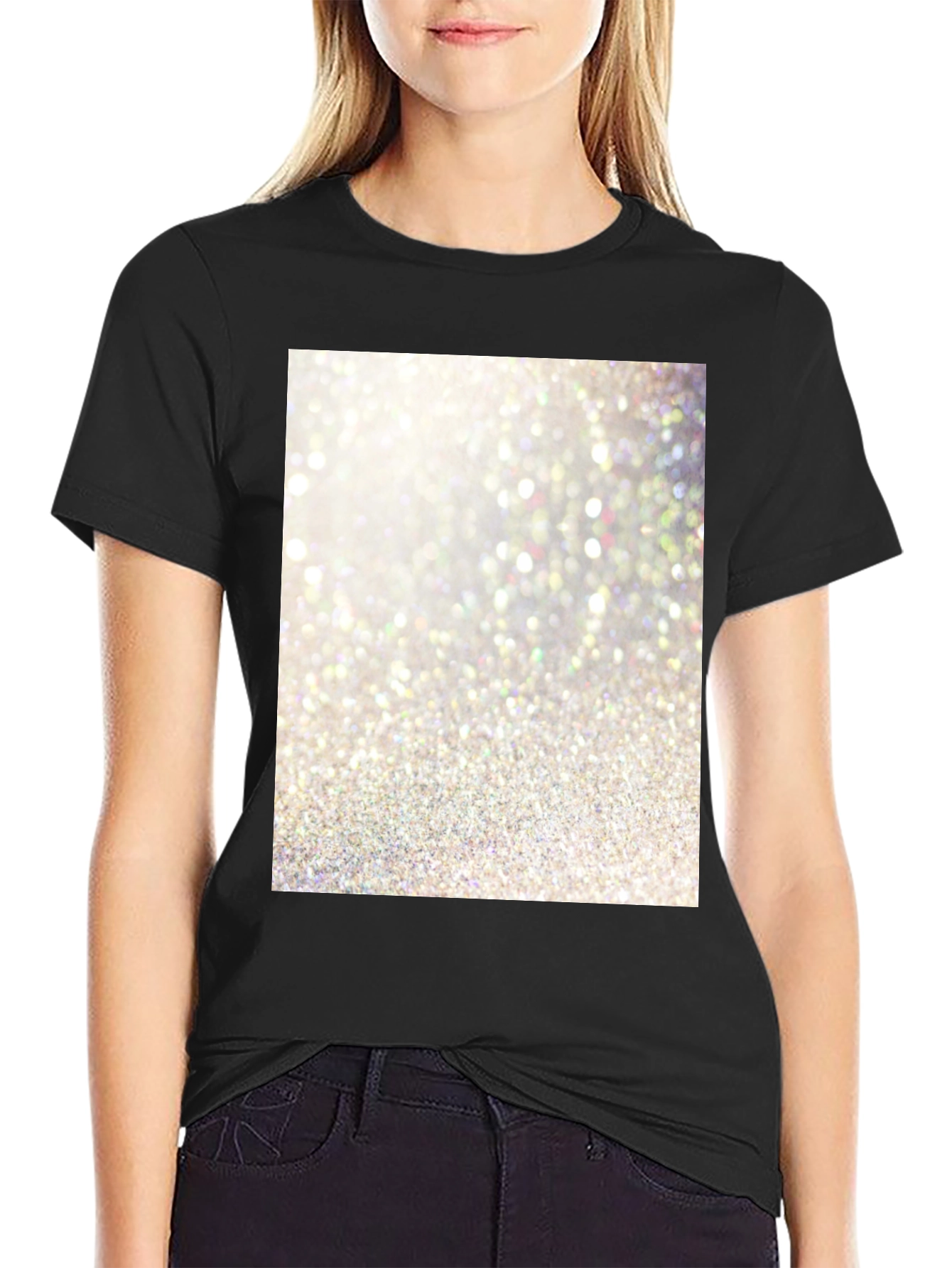 Sparkle Print Black Cotton Tee