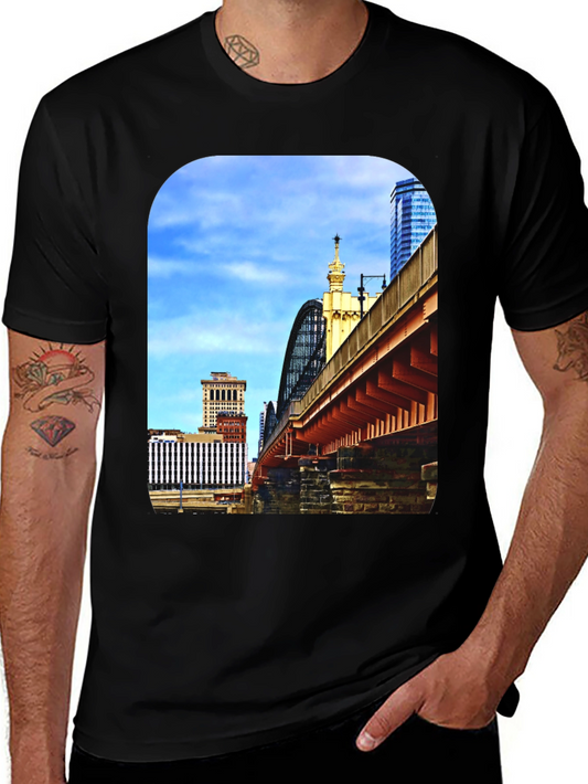 City Bridge Print Black Crewneck T-Shirt