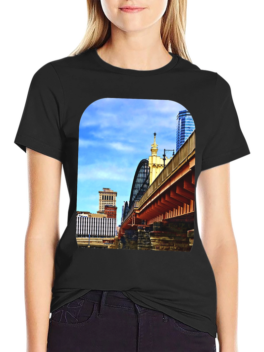 City Bridge Print Black Crewneck T-Shirt