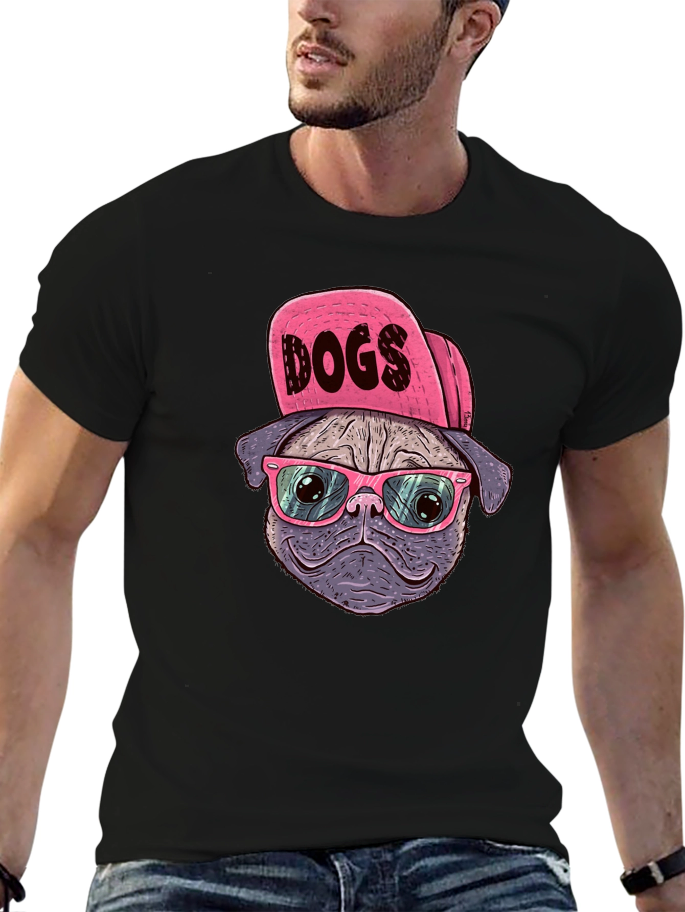 Cool Dog T-Shirt - Pug with Hat & Glasses