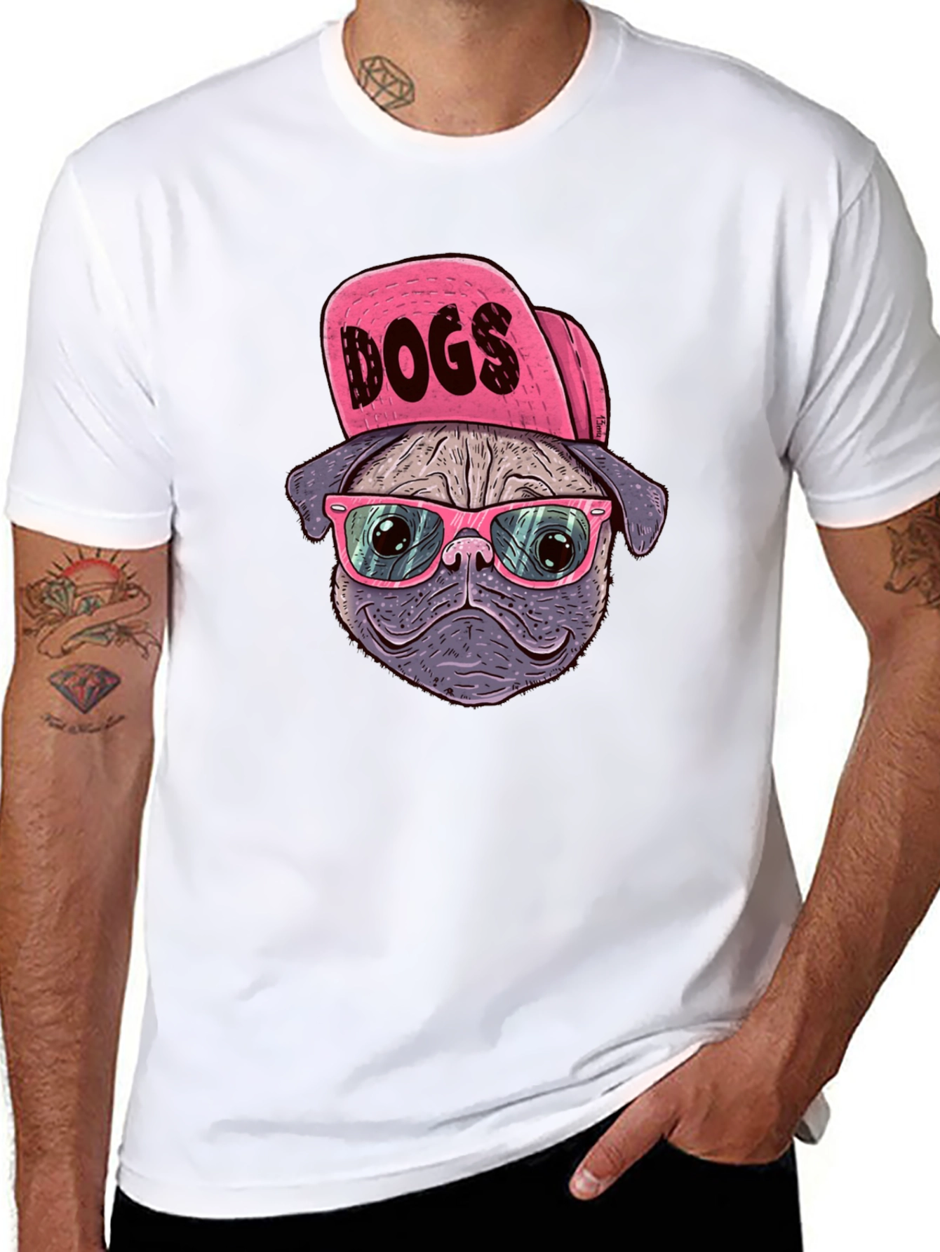 Cool Dog T-Shirt - Pug with Hat & Glasses