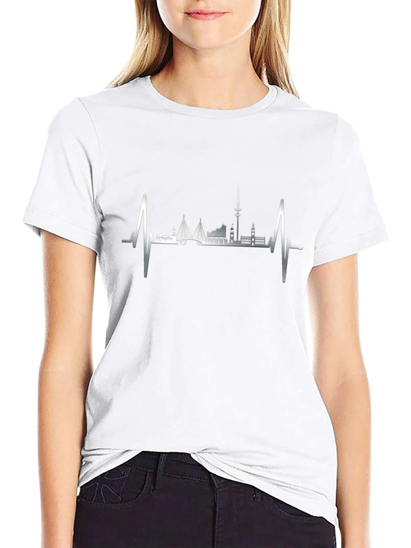 Hamburg Skyline Heartbeat Graphic Tee - Black