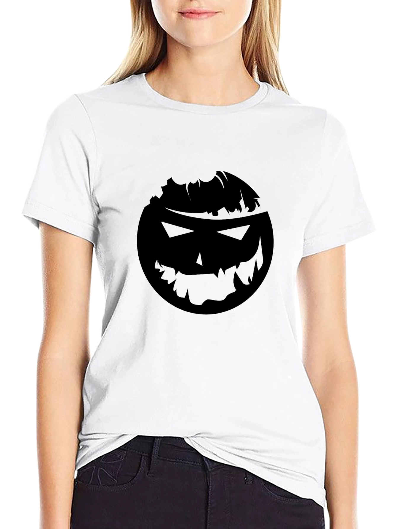 Spooky Pumpkin Face Graphic T-Shirt - Black