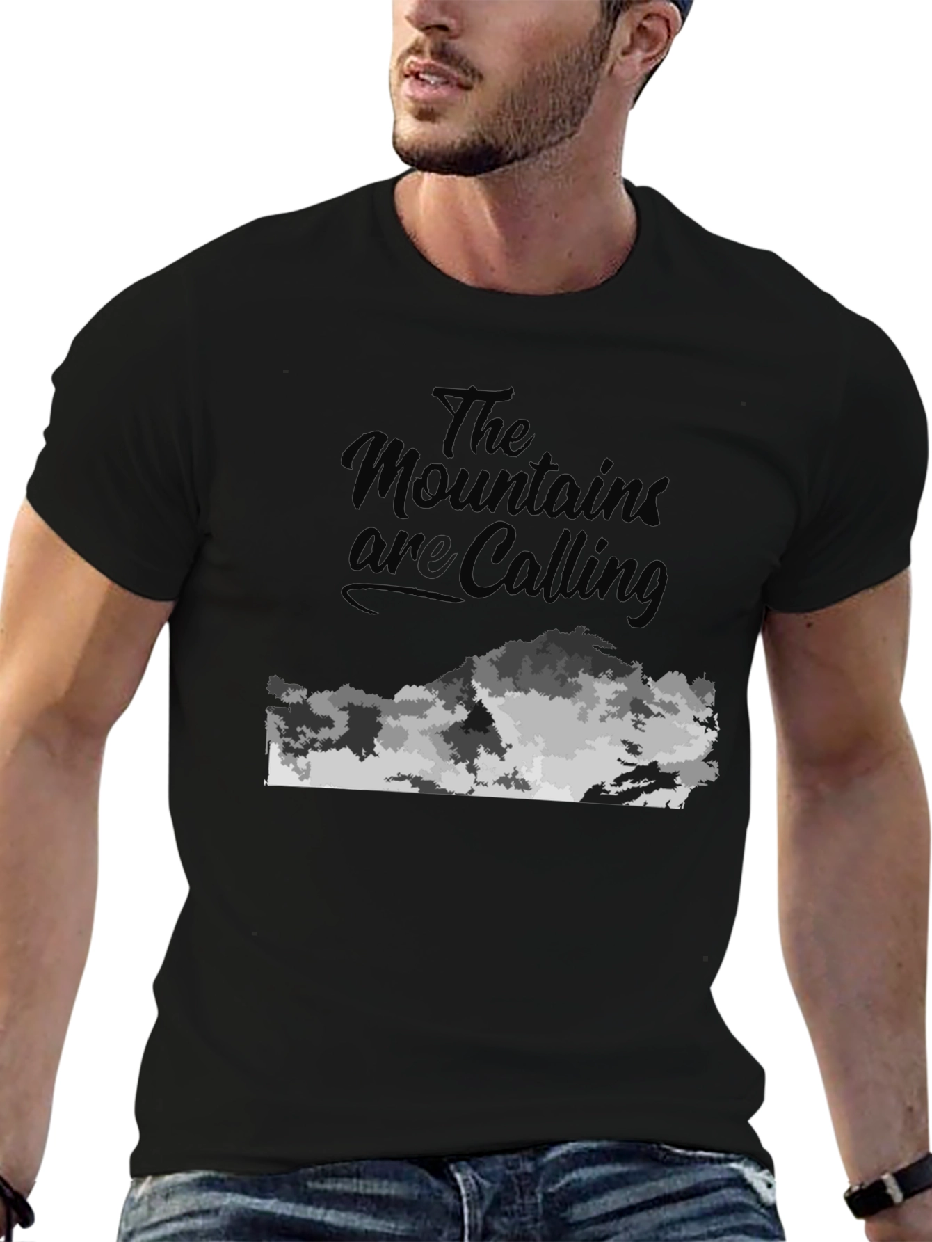 Mountains Are Calling Black Graphic Tee