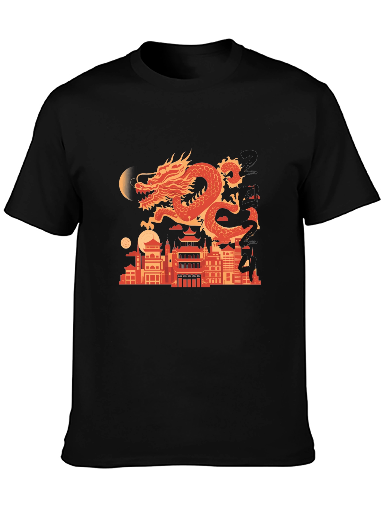 Dragon Cityscape Graphic Tee - Mens Black T-Shirt