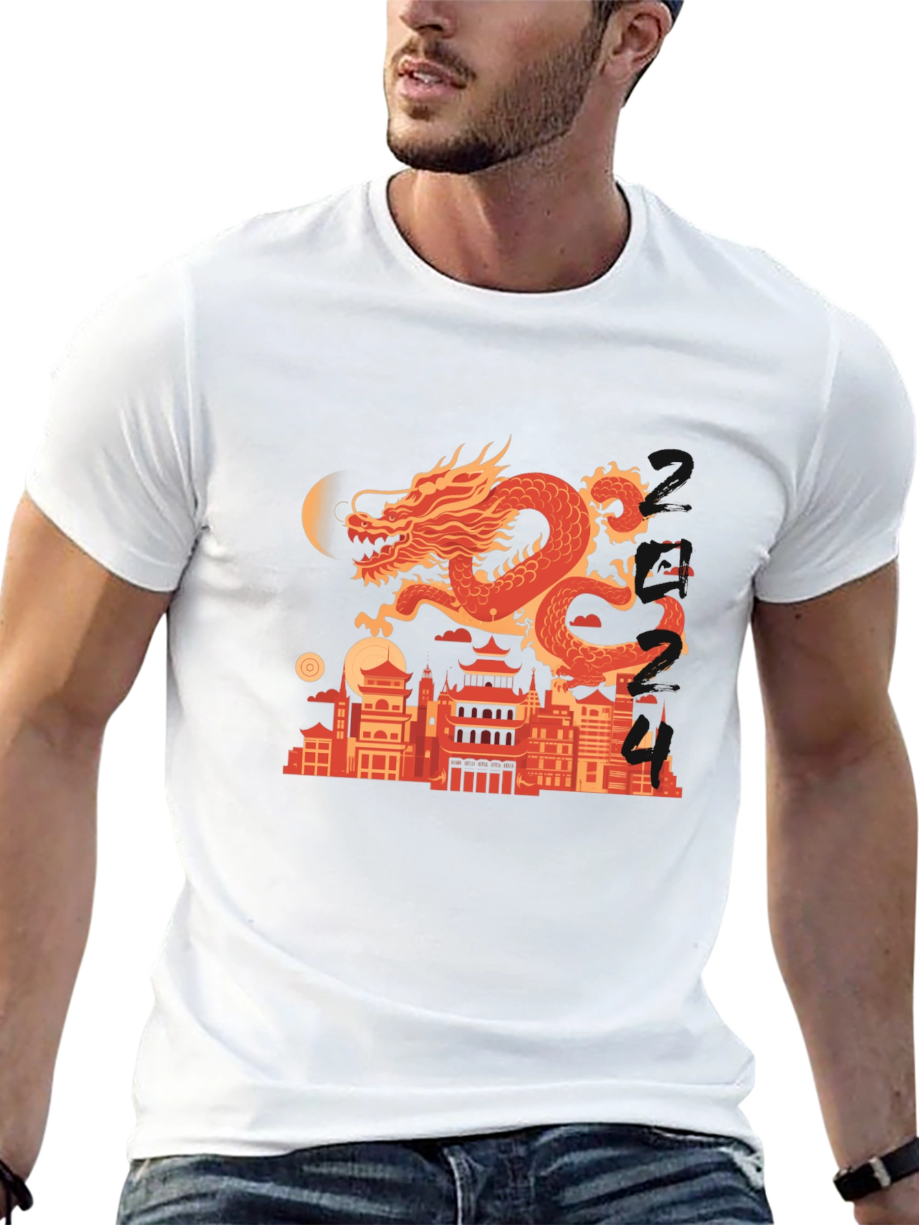 Dragon Cityscape Graphic Tee - Mens Black T-Shirt