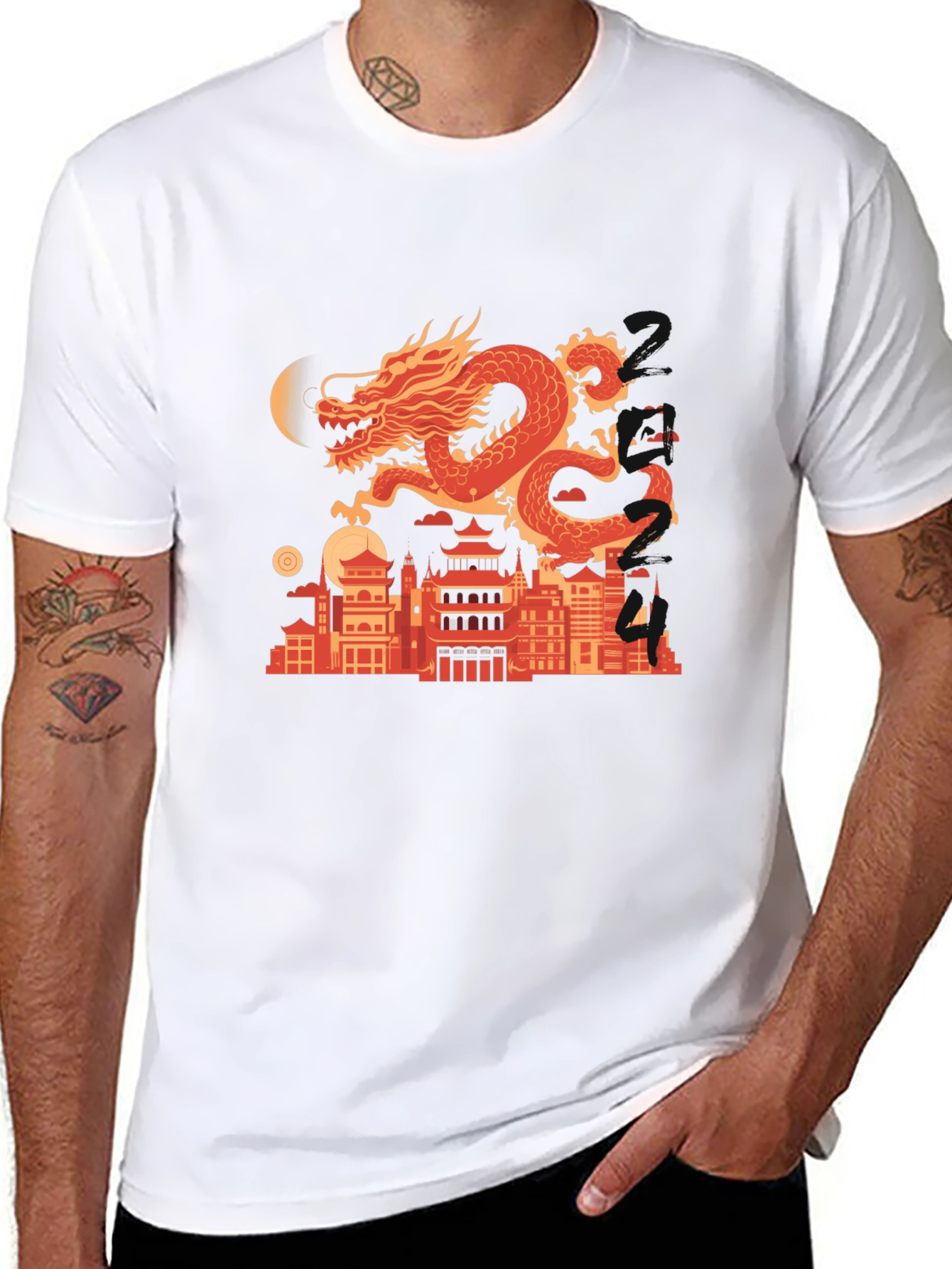 Dragon Cityscape Graphic Tee - Mens Black T-Shirt