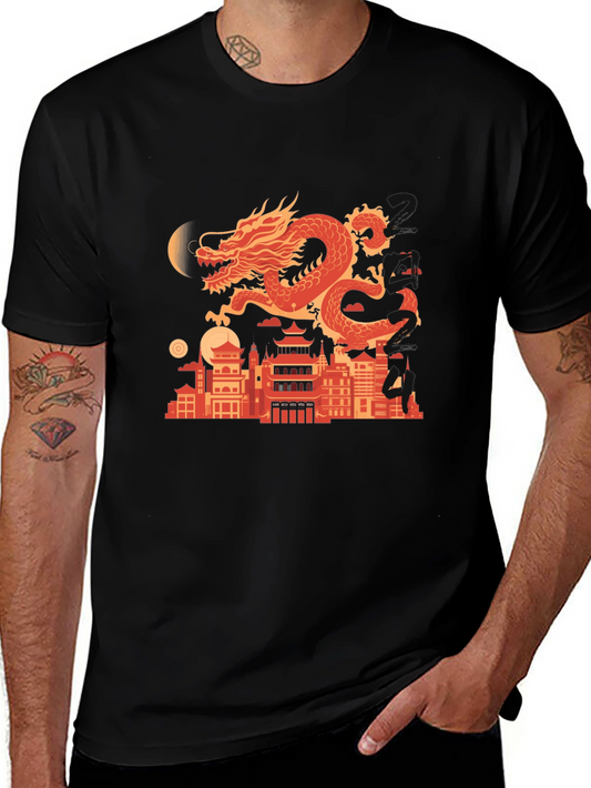 Dragon Cityscape Graphic Tee - Mens Black T-Shirt