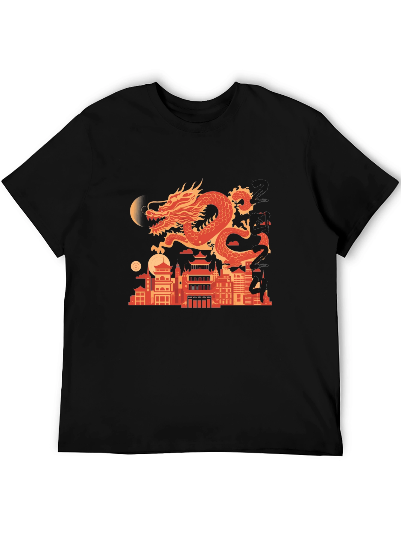 Dragon Cityscape Graphic Tee - Mens Black T-Shirt