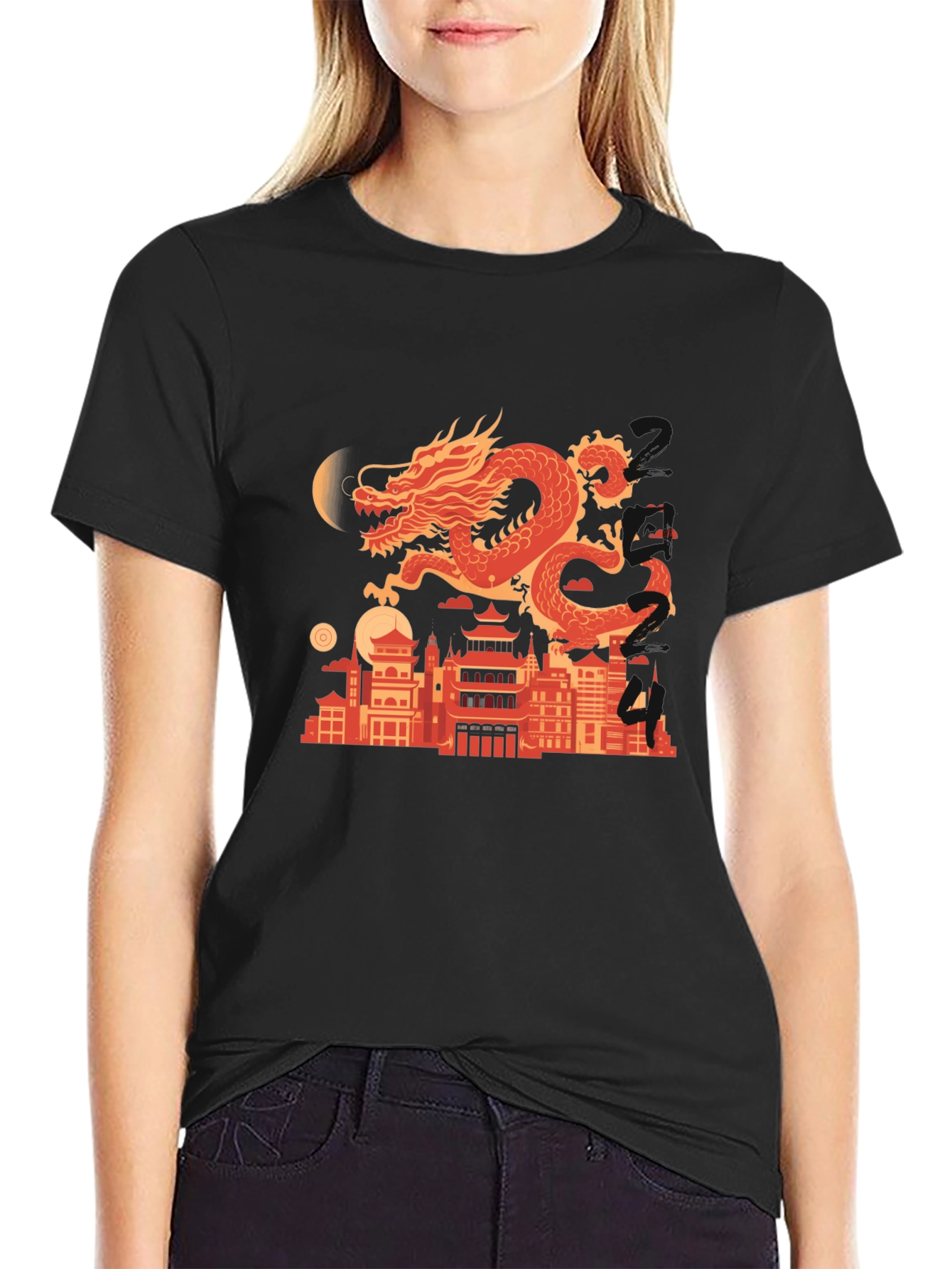 Dragon Cityscape Graphic Tee - Mens Black T-Shirt