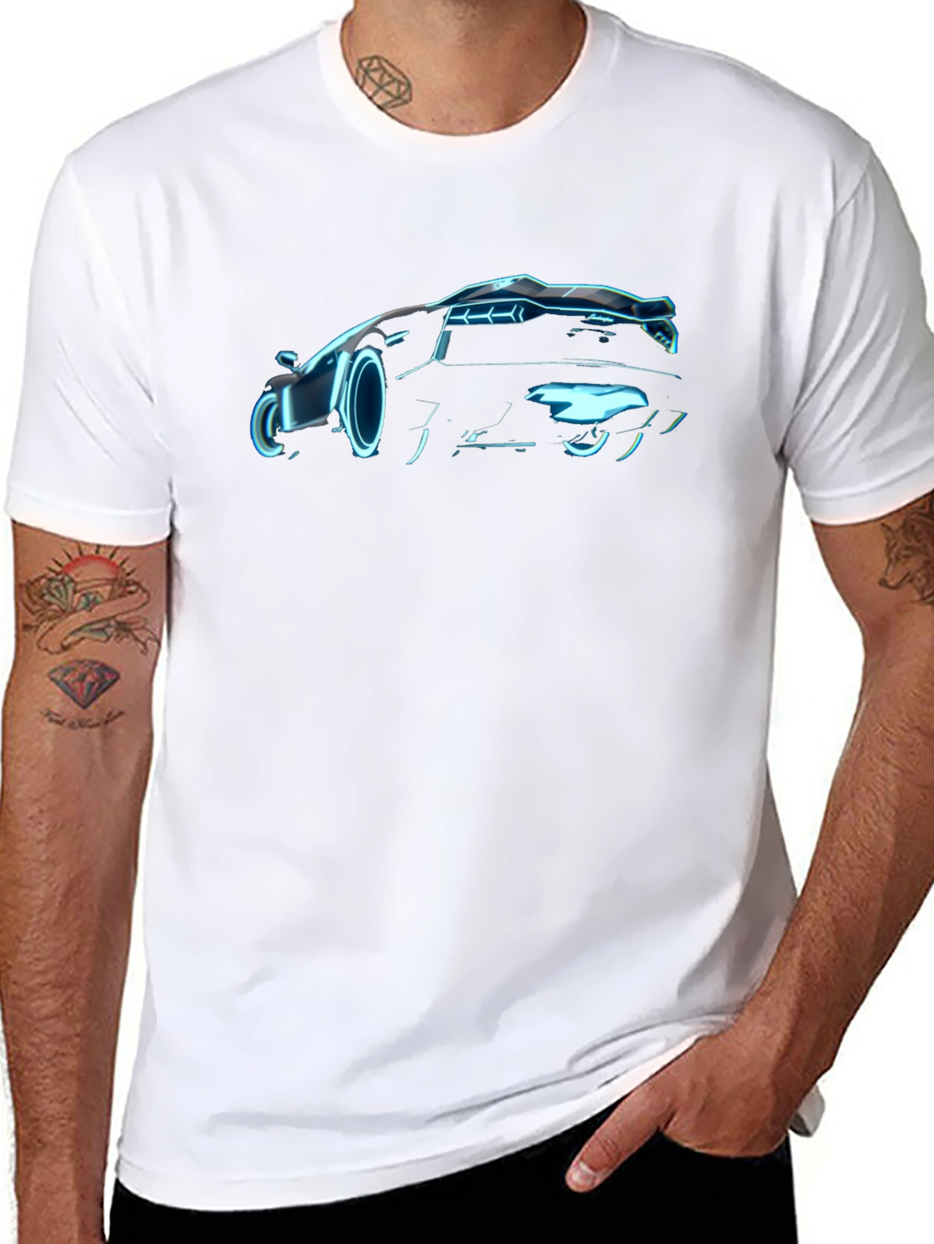 Neon Car Graphic Tee - Cool Black T-Shirt
