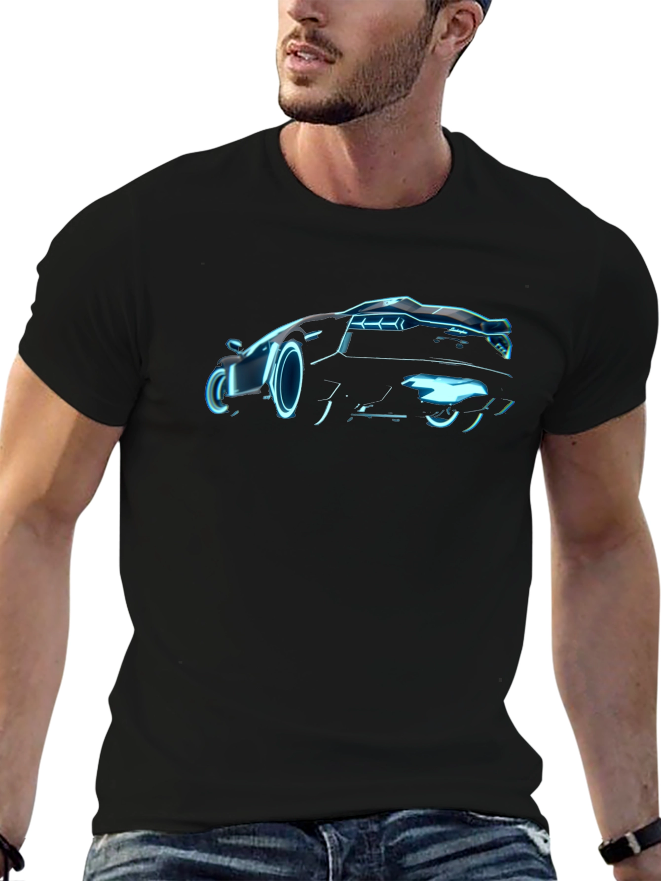 Neon Car Graphic Tee - Cool Black T-Shirt