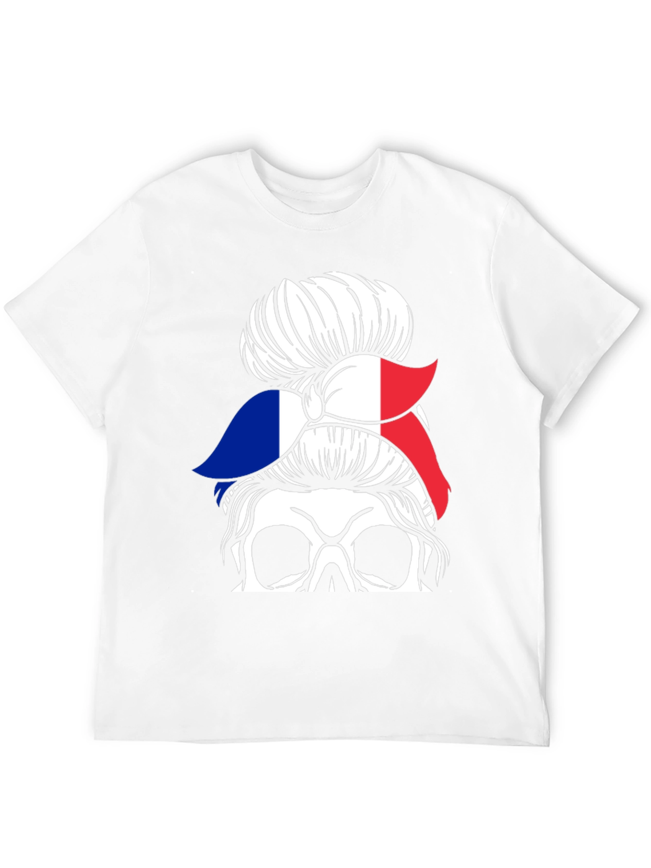 French Flag Messy Bun Skull T-Shirt