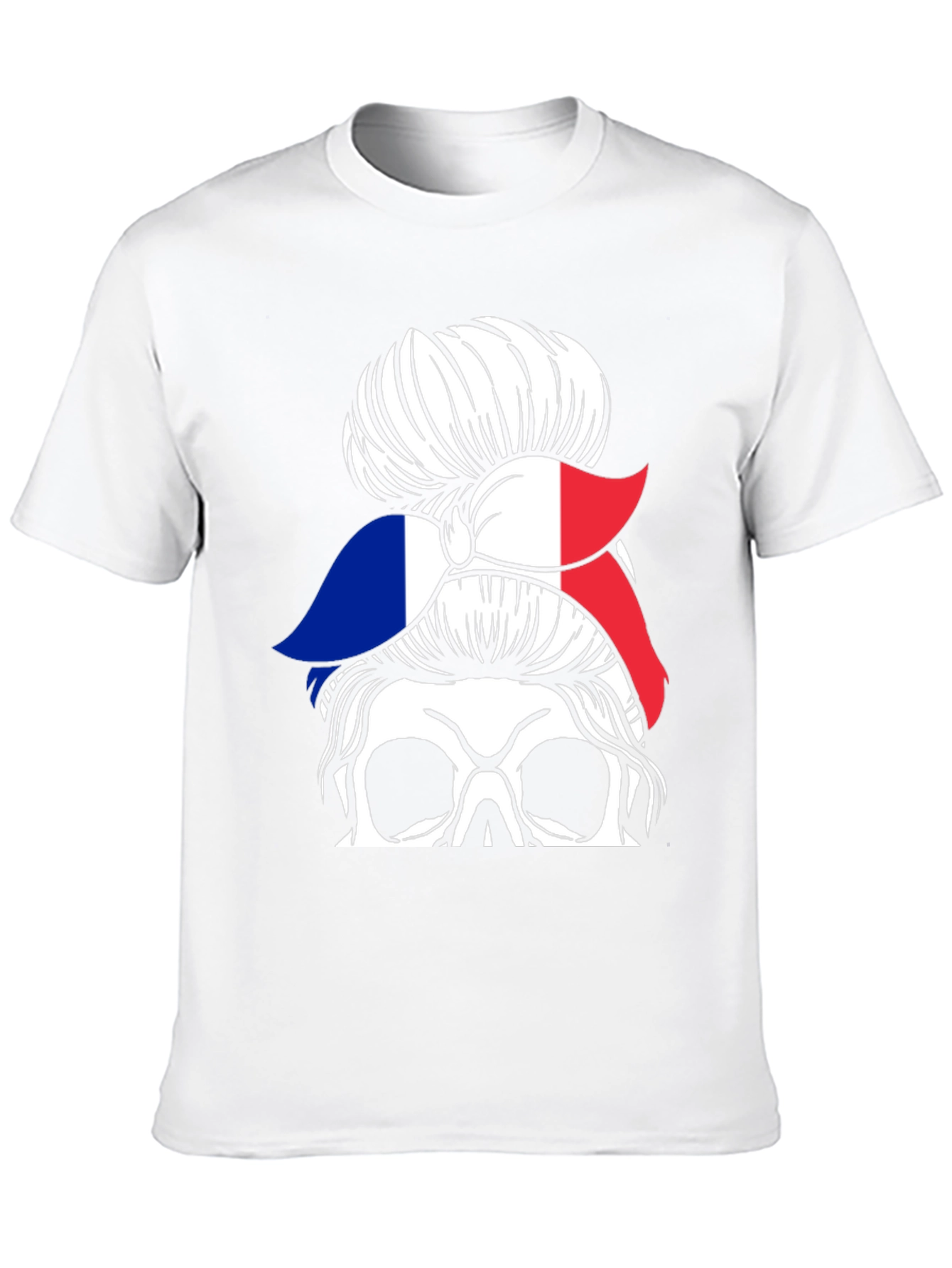 French Flag Messy Bun Skull T-Shirt