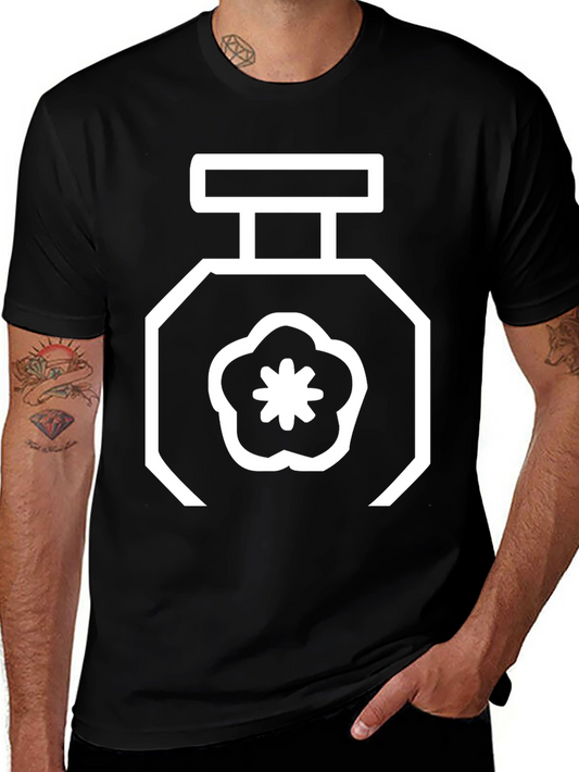 Floral Perfume Bottle Graphic Tee - Black