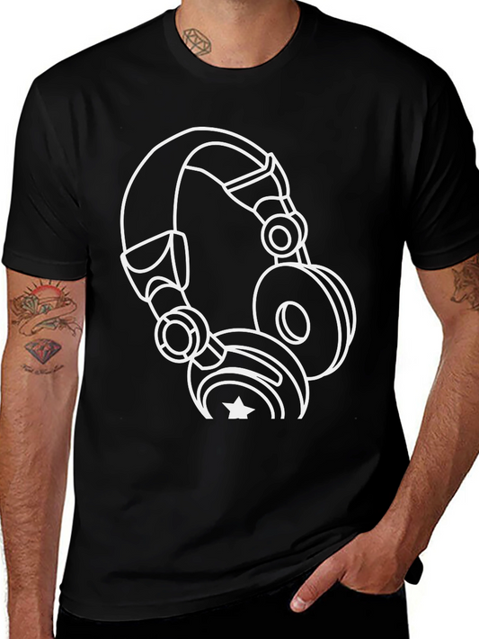 Cool Headphone Graphic Black T-Shirt