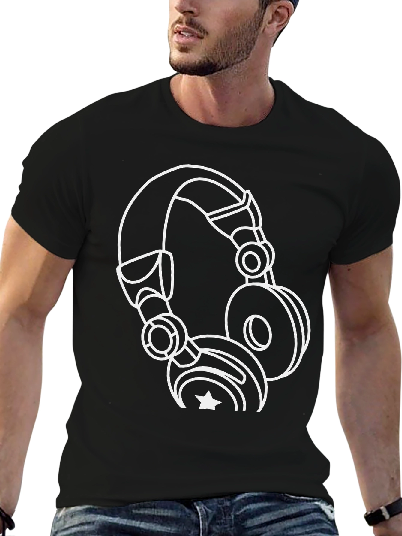 Cool Headphone Graphic Black T-Shirt