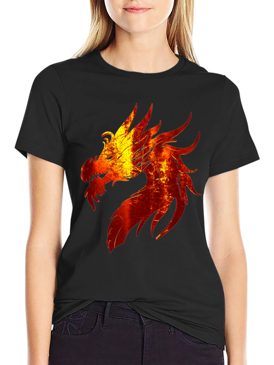 Fiery Dragon Graphic Tee - Black Cotton Blend T-Shirt