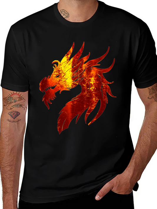 Fiery Dragon Graphic Tee - Black Cotton Blend T-Shirt