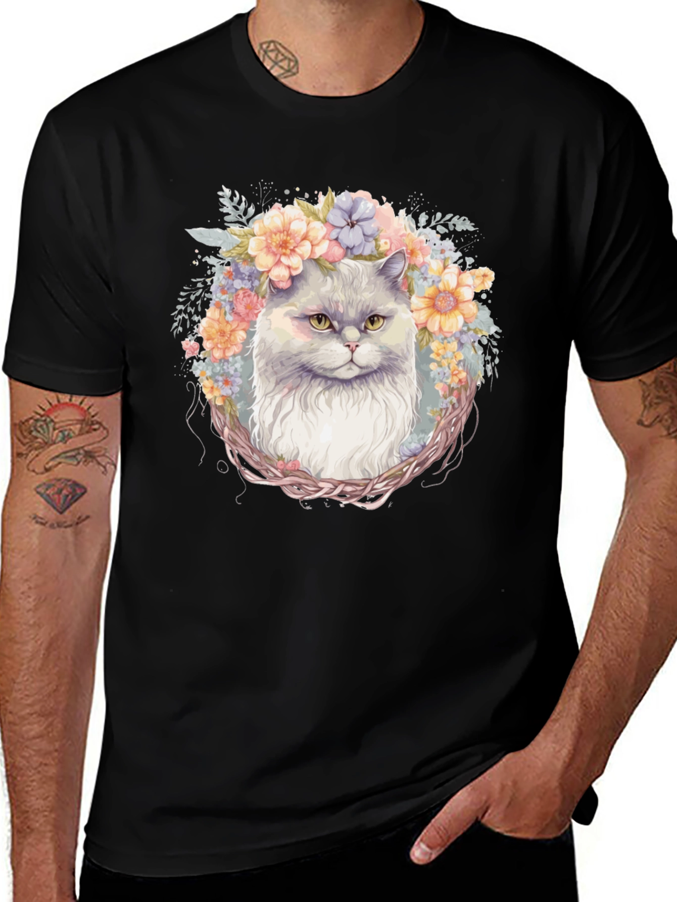 Floral Cat T-Shirt: Whimsical Comfort