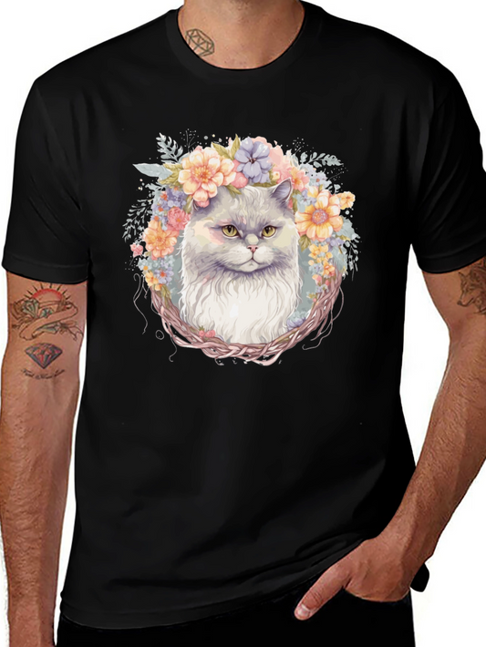 Floral Cat T-Shirt: Whimsical Comfort