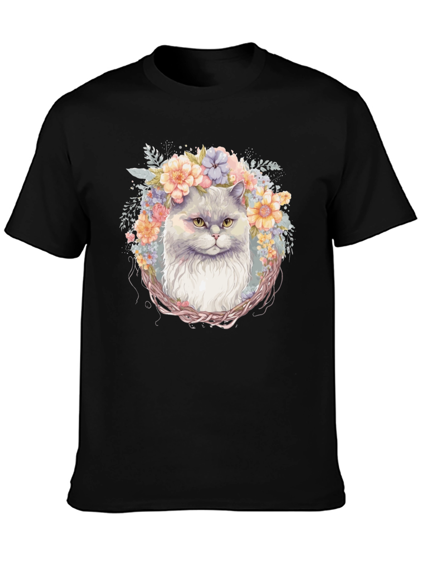 Floral Cat T-Shirt: Whimsical Comfort