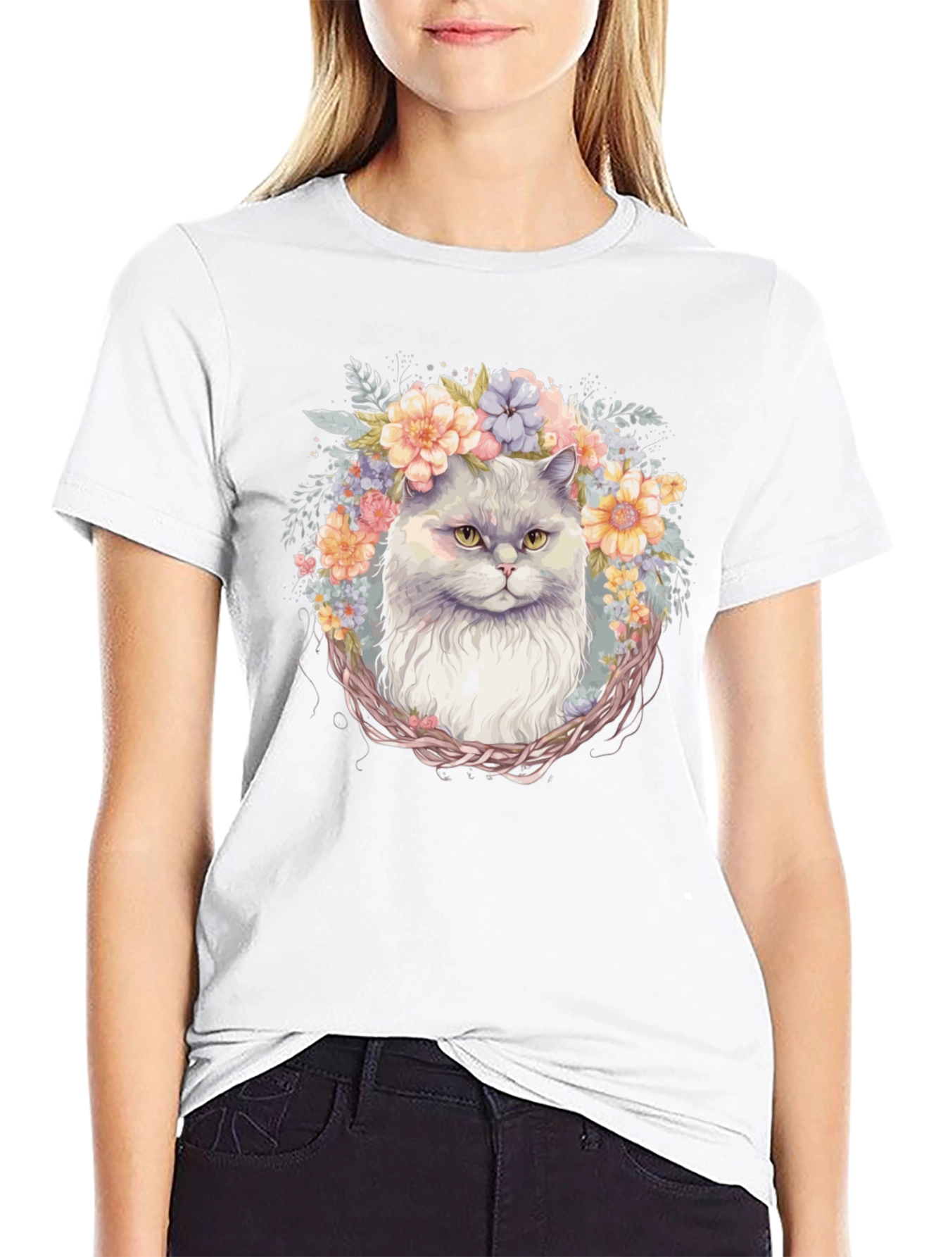 Floral Cat T-Shirt: Whimsical Comfort