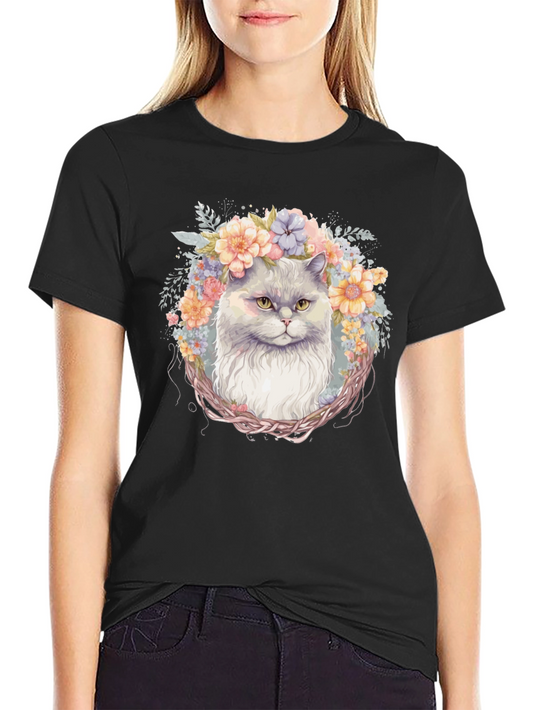 Floral Cat T-Shirt: Whimsical Comfort