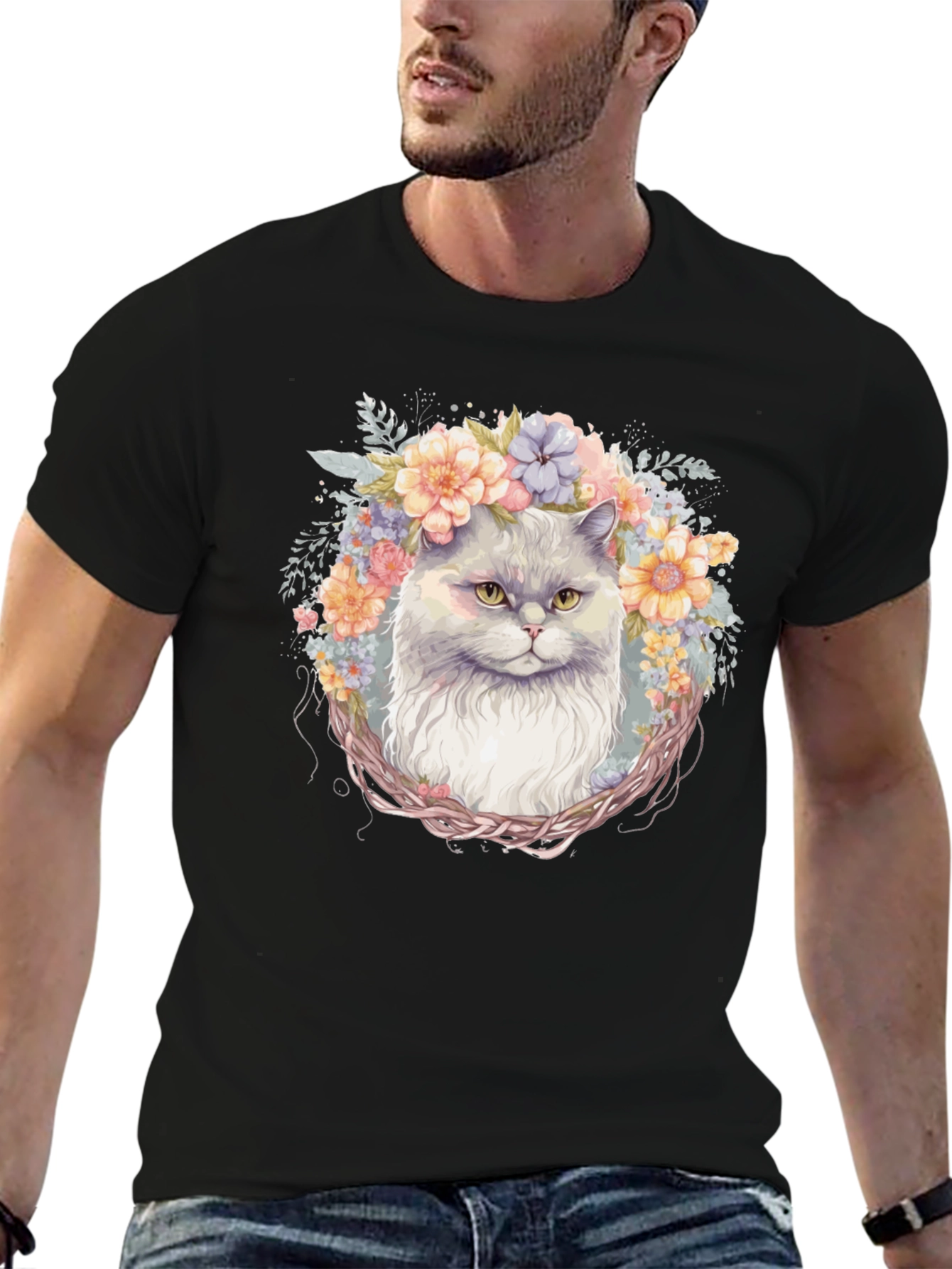 Floral Cat T-Shirt: Whimsical Comfort