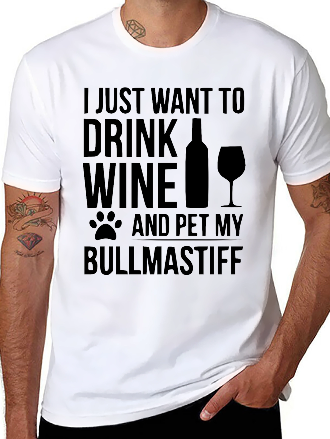 Wine and Bullmastiff Black Graphic Tee