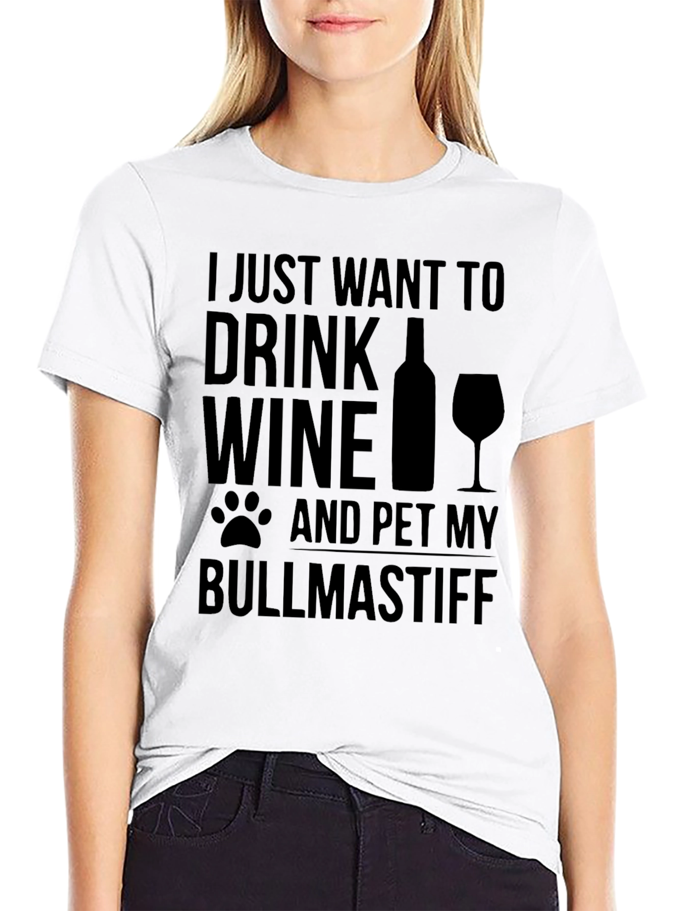 Wine and Bullmastiff Black Graphic Tee