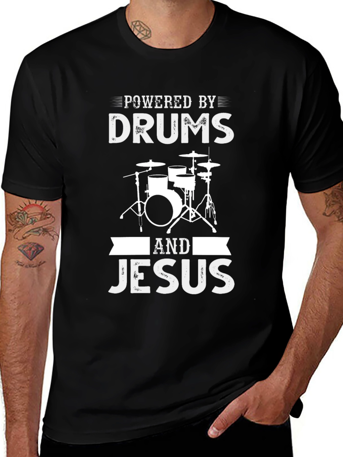 Powered By Drums & Jesus Graphic Tee