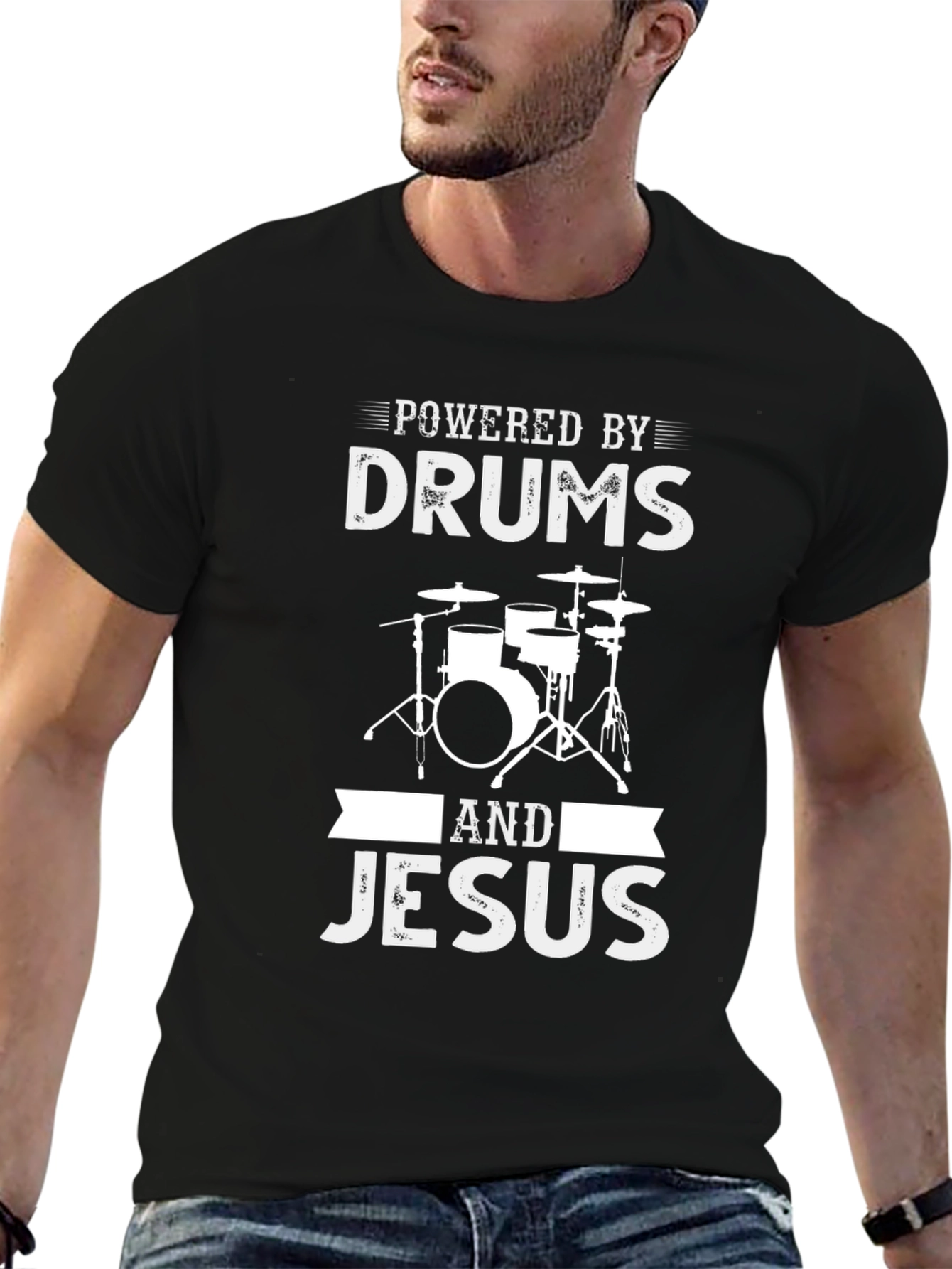 Powered By Drums & Jesus Graphic Tee