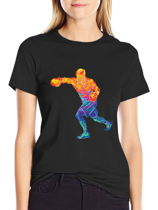 Boxer Graphic Black T-Shirt - Colorful Design
