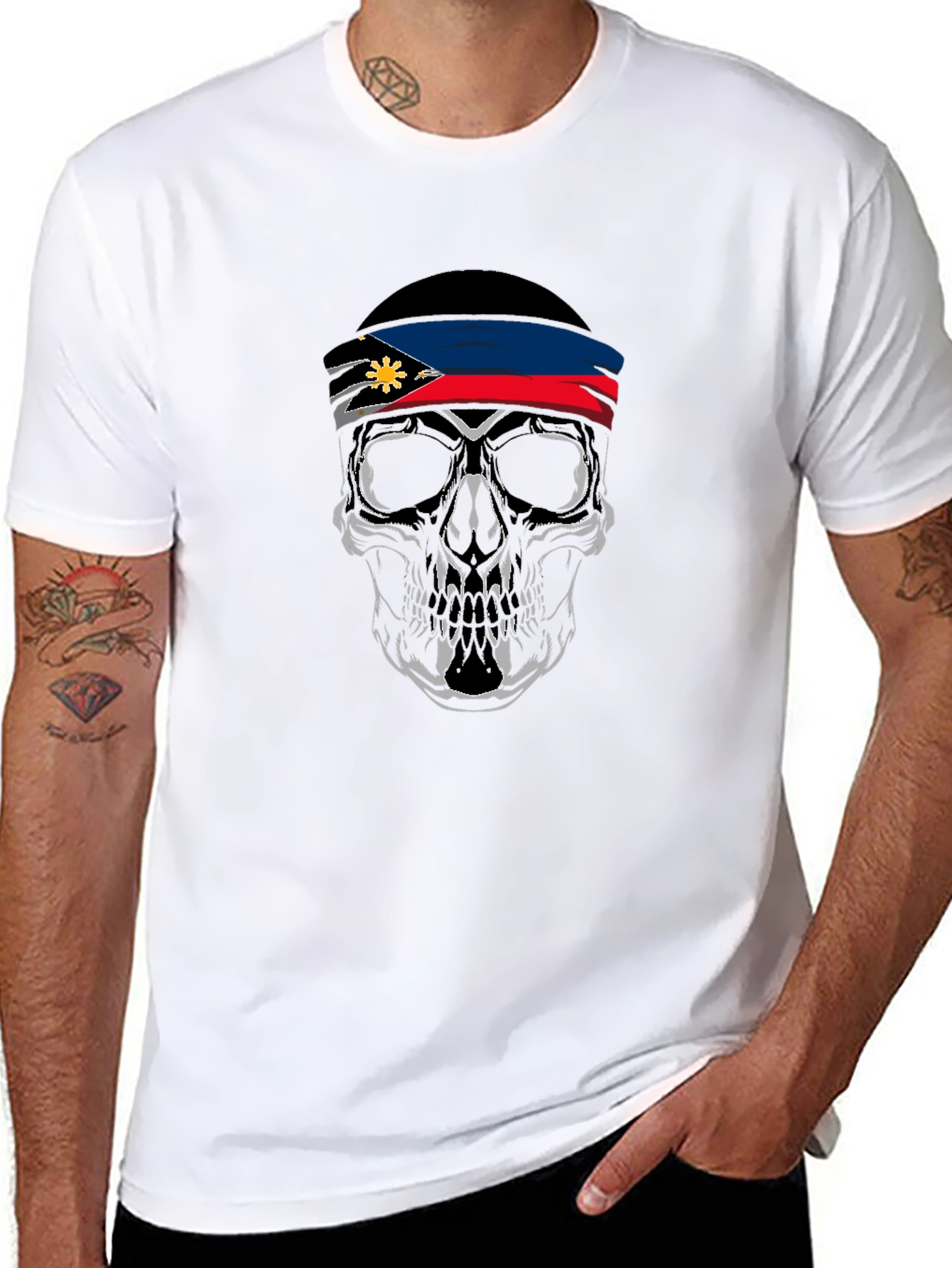 Skull Philippines Flag Bandana Black T-Shirt