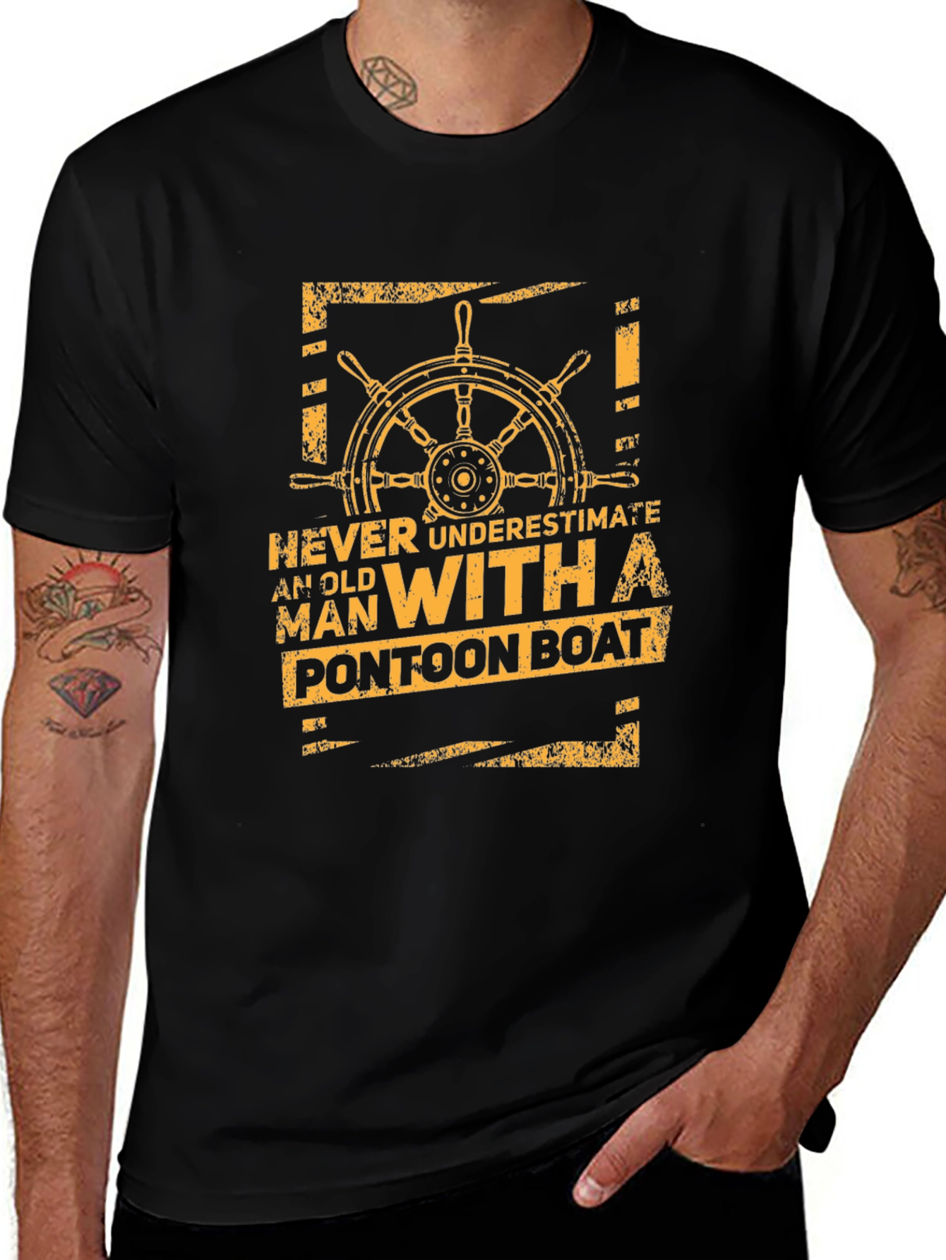 Never Underestimate Old Man Pontoon Boat Black T-Shirt