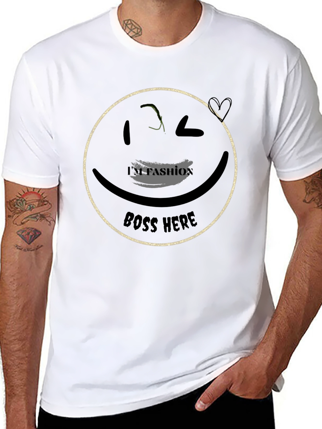Trendy Black T-Shirt with Graphic Smiley Face Design
