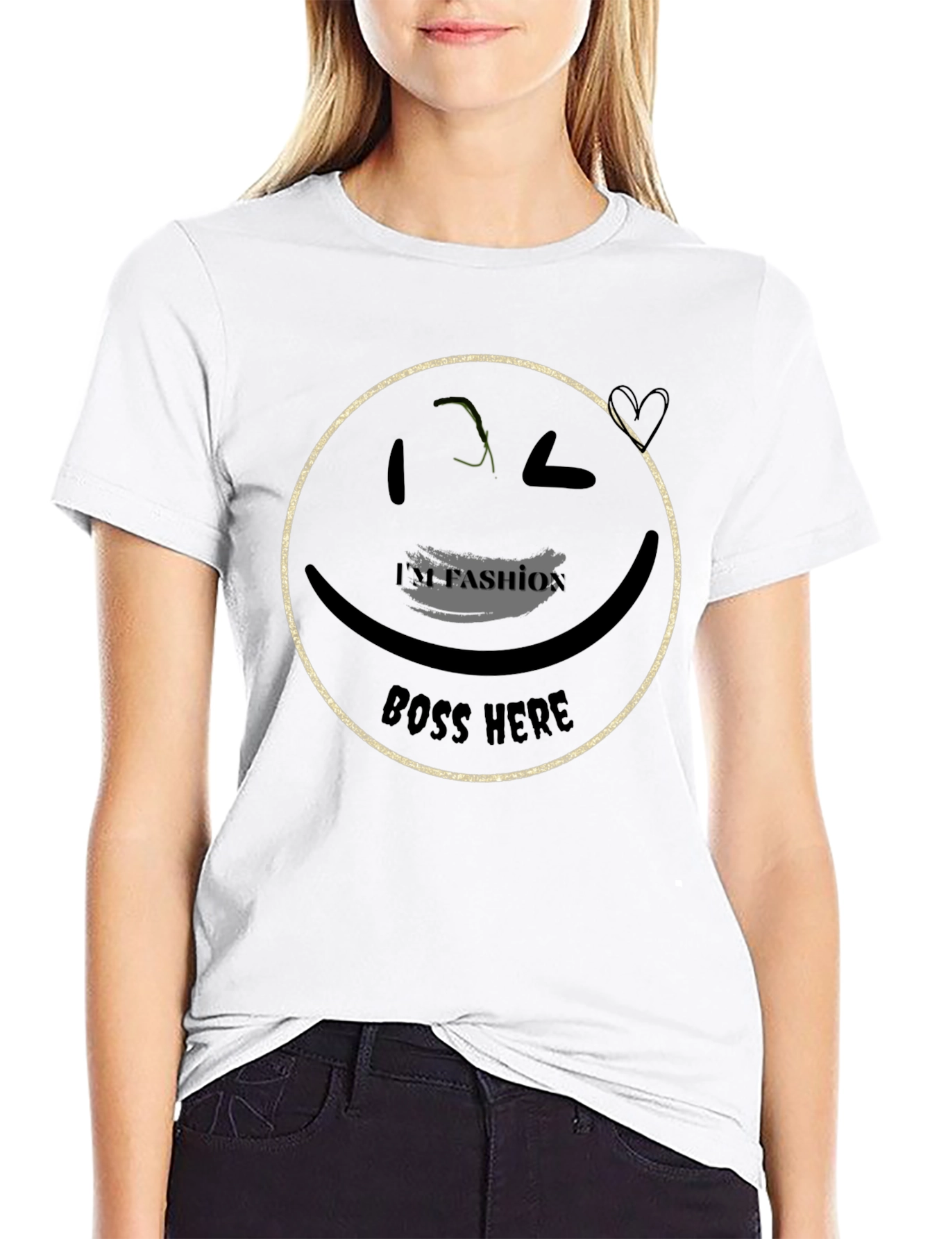 Trendy Black T-Shirt with Graphic Smiley Face Design